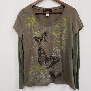 Appropriate Behavior Women Butterfly Twofer Top Size XL Forest Grunge Skater Y2K
